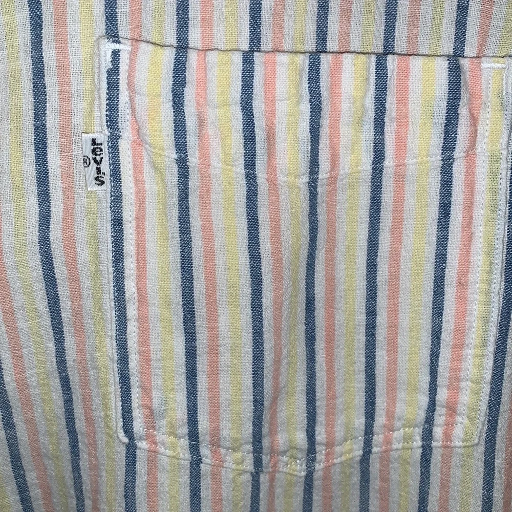 Levi’s Striped Button Up Shirt Short Sleeve Cream Blue Red Slim Fit XXL